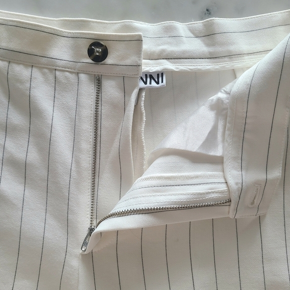 GANNI Striped Tapered Pants, Size 8, White | Black, NWOT - Picture 7 of 16